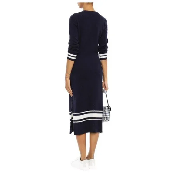 Sandro Cashmere Wool Stripe Midi Knit Sweater Bryone Dress Preppy Paris Academia - Picture 3 of 14